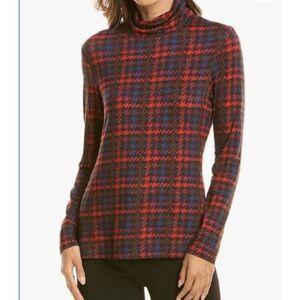 Trina Turk Plaid Turtleneck Stretch Red Black Blue Houndstooth‎ Size Small